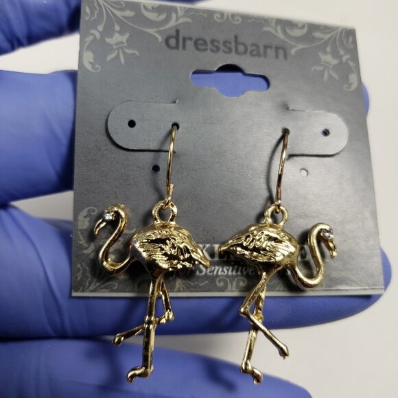 2/$30 Gold Tone Flamingo Drop Dangle Earrings Women’s Tropical Statement Jewelry - Picture 8 of 8